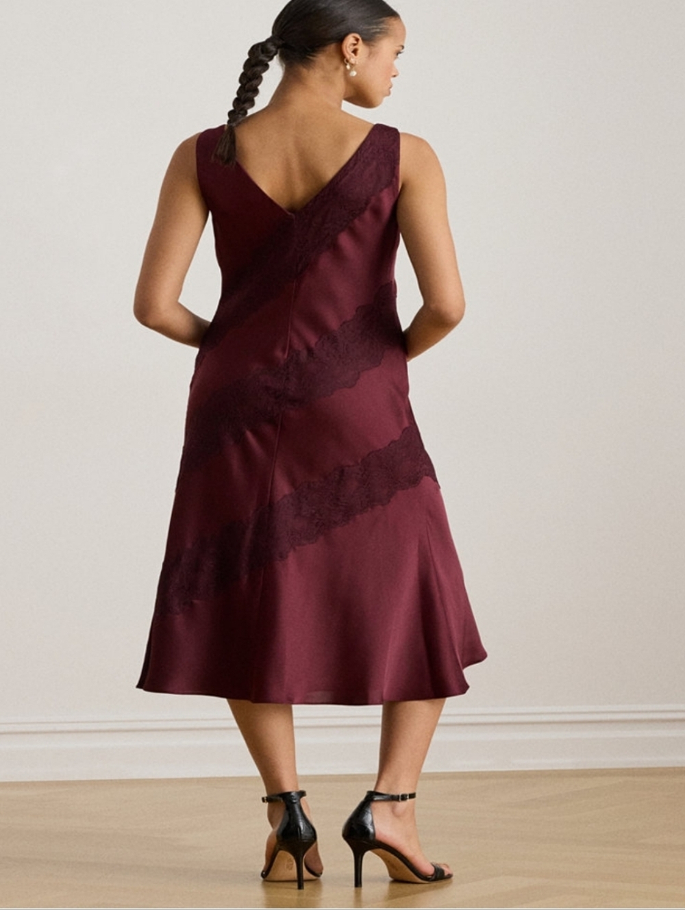 Lauren Ralph Lauren Lace-Trim Charmeuse Cocktail Dress - Picture 2 of 5